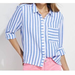 Vineyard Vines stripe gauze button down shirt in ocean sky white cap size S